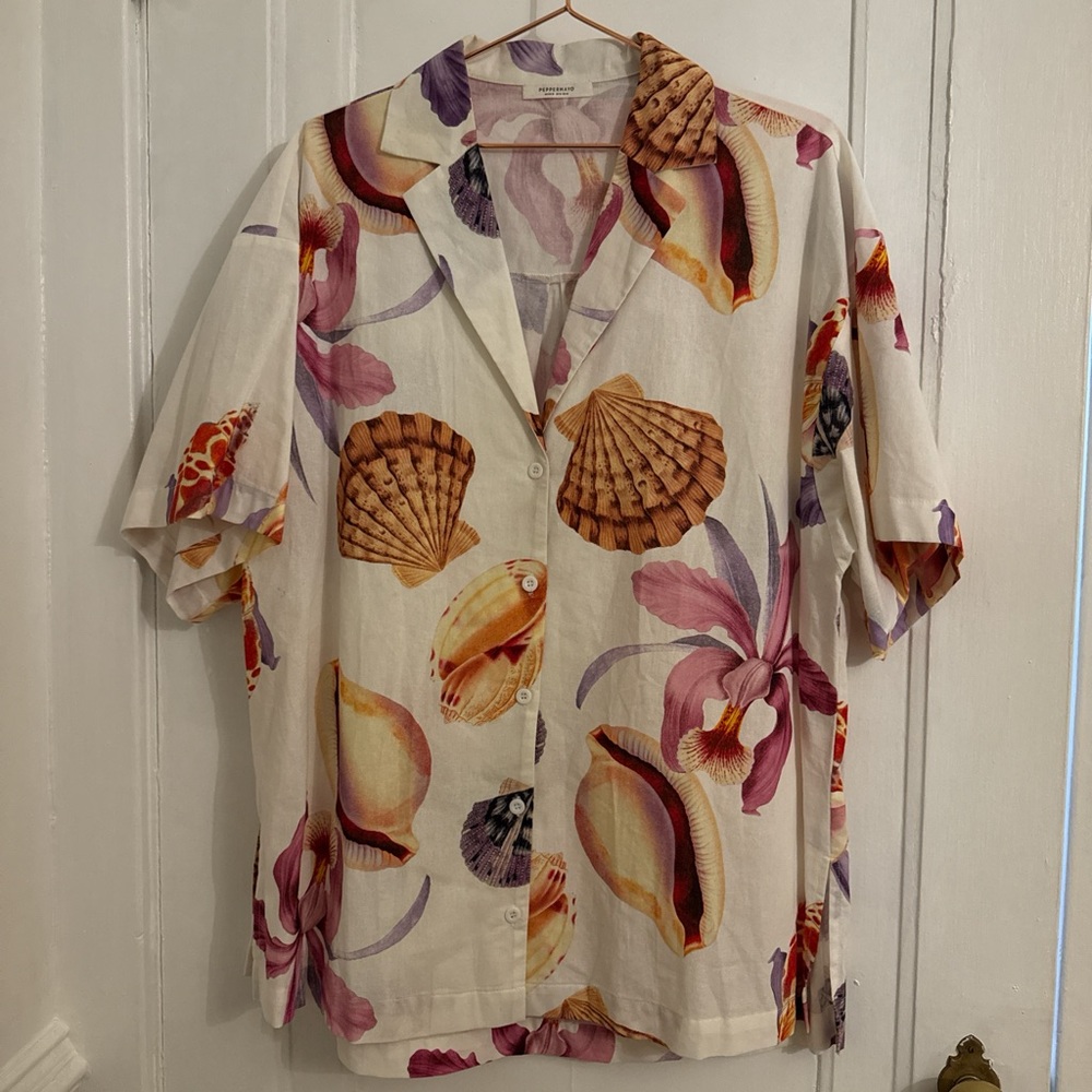 Seashell and Floral Print Shirt & Skirt